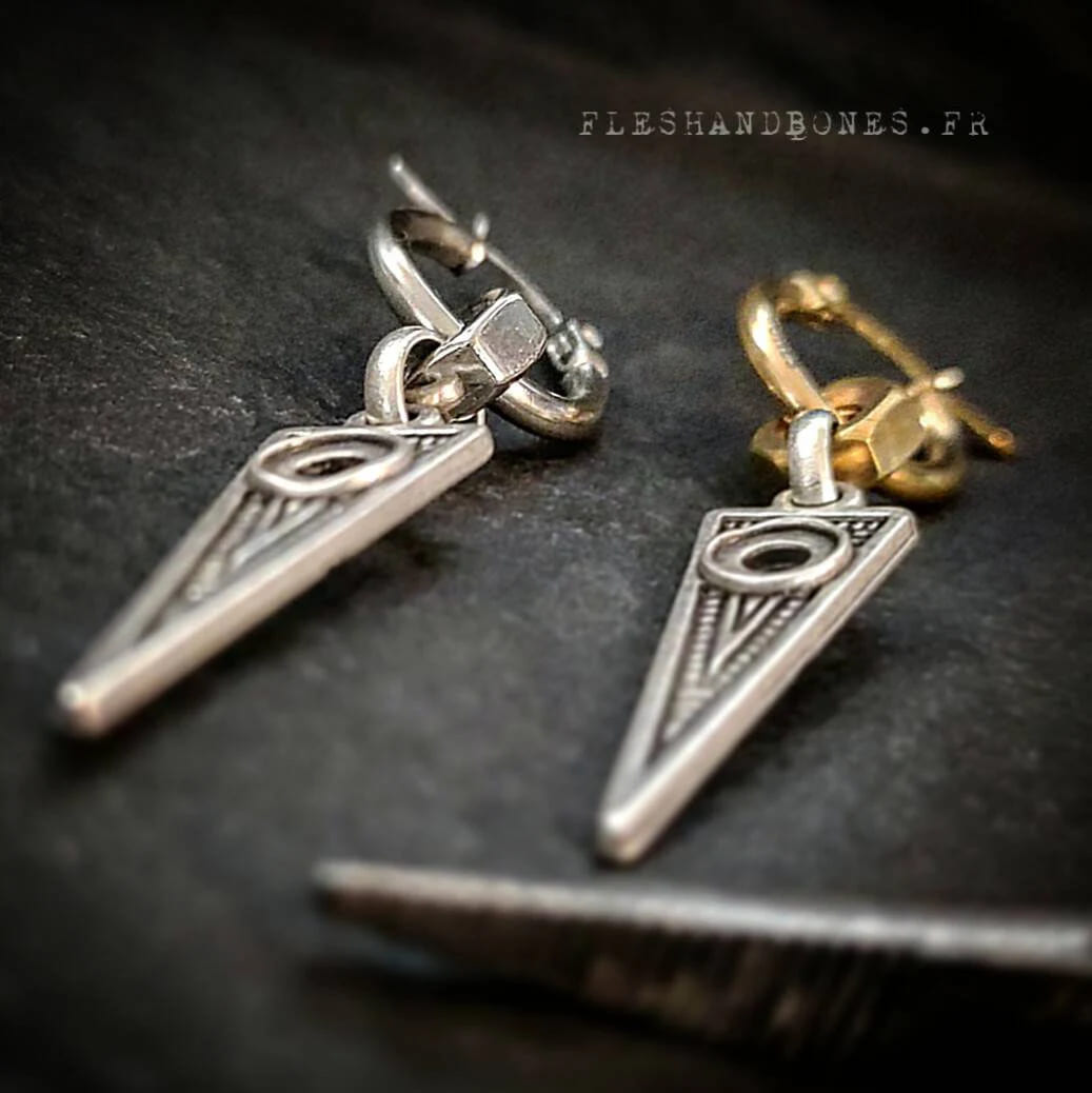 SKY TRIANGLE alernative ethnic dangle earring, unisex, no allergy