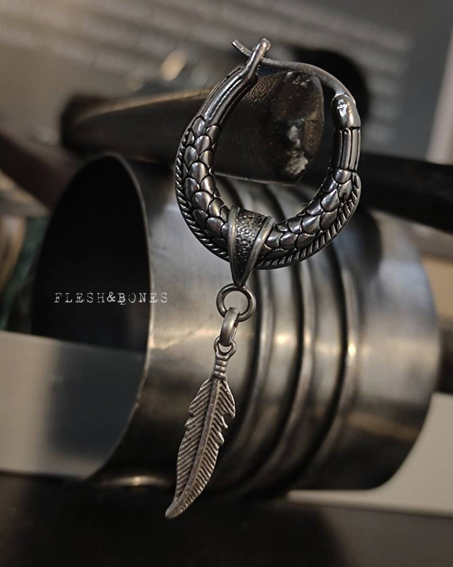 FEATHER on DRAGON TAIL mono-earring