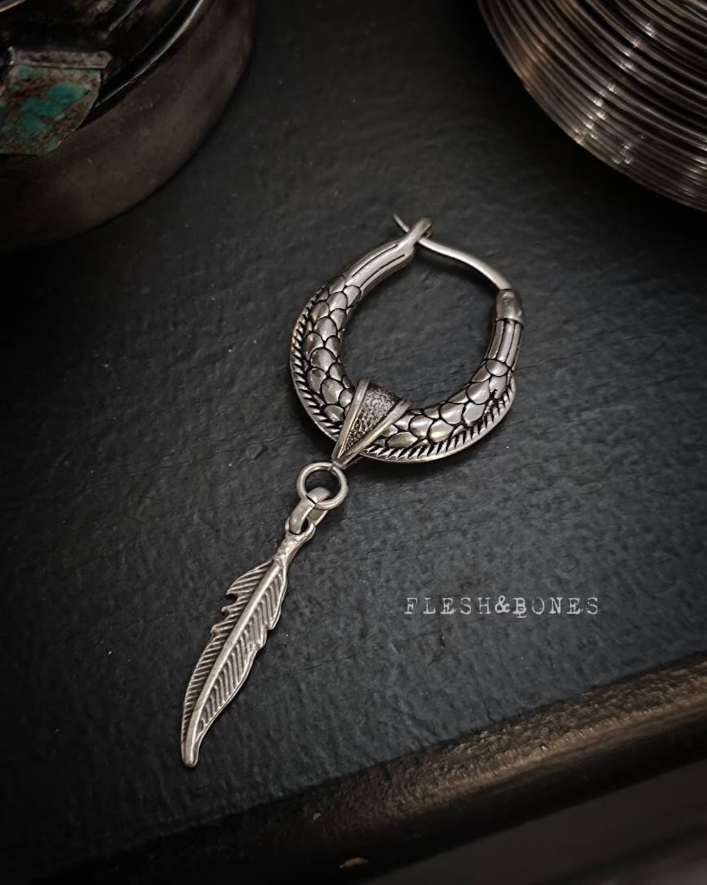 FEATHER on DRAGON TAIL mono-earring