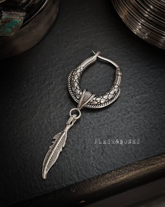 FEATHER on DRAGON TAIL mono-earring