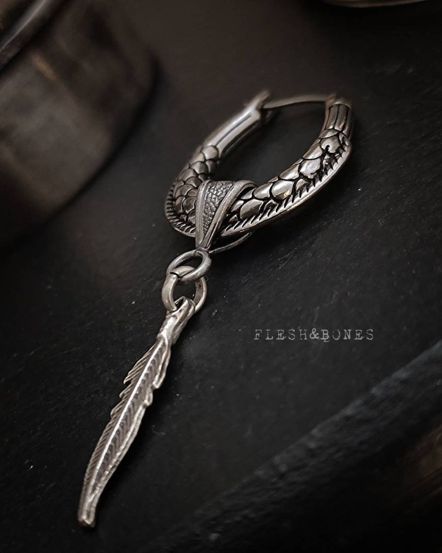 FEATHER on DRAGON TAIL mono-earring